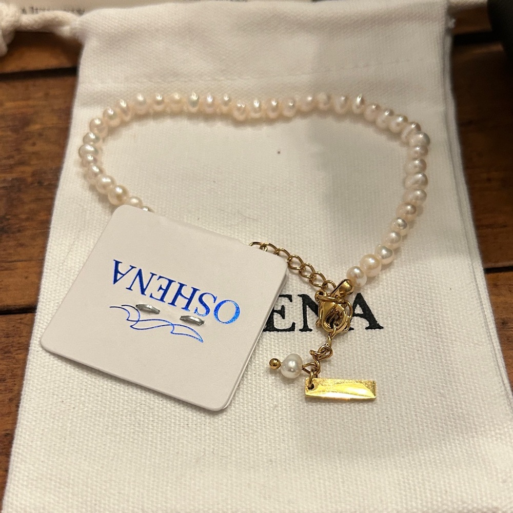 Oshena Designer Beachwear‎ genuine Pearl Gold Bracelet  FREE Jewelry box!